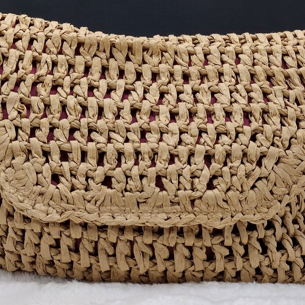 Melrose and Market Woven Envelope Clutch Pink Lined Boho Resortcore Vacation Bag - Picture 8 of 9
